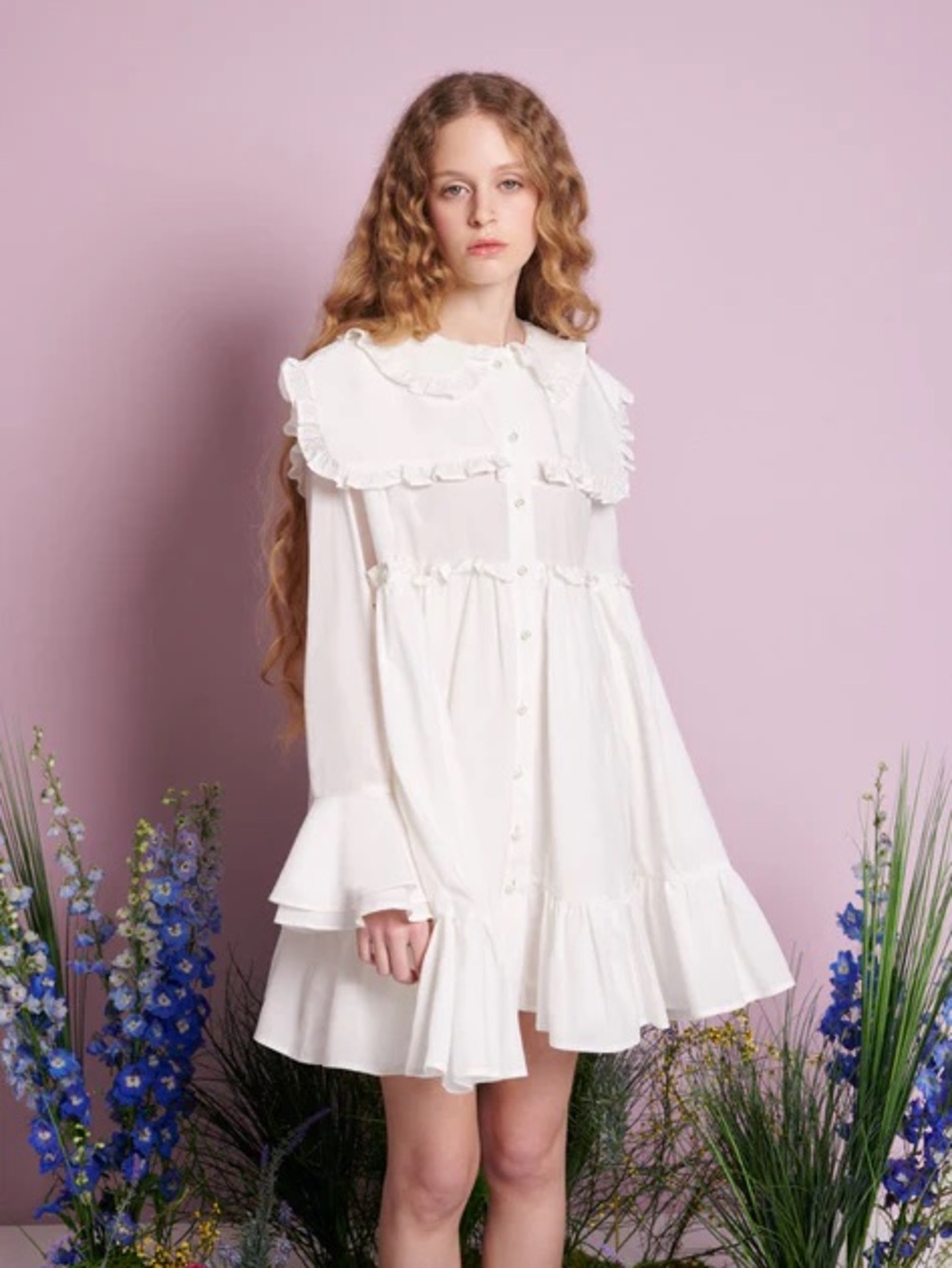 Sister Jane White Ruffled Button-Front Mini Dress